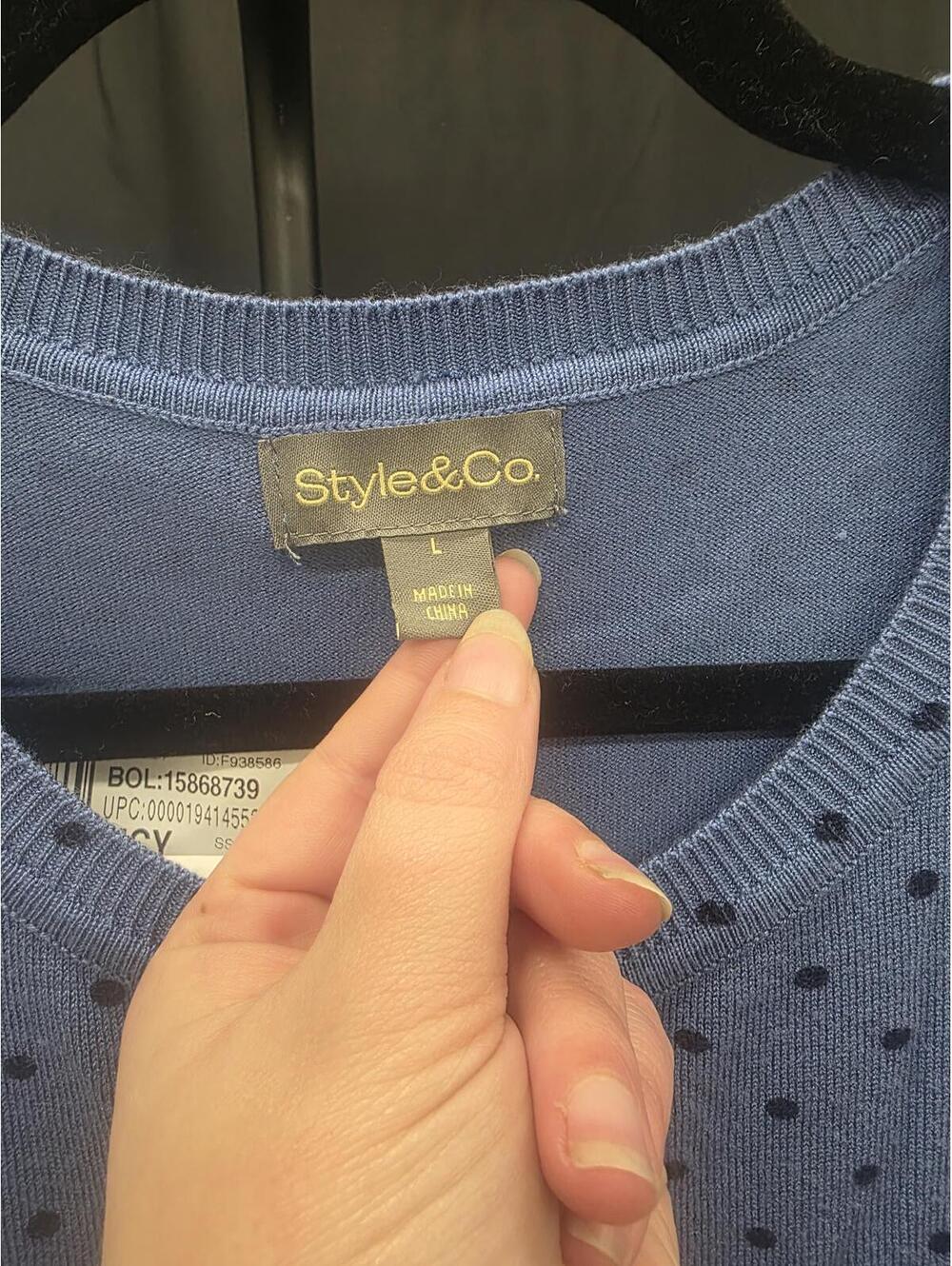 STYLE CO WOMENS BUTTON-UP CARDIGAN SWE BLUE DOT L - Picture 2 of 6